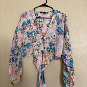 Lulus Floral Wrap Blouse
